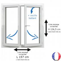 Fenêtre PVC 2 vantaux H 136 x L 156 cm hors tout OB pour pose en rénovation - Couleurs & Dimensions sur mesure - Fabrication Française - Vitrage et p