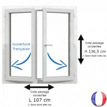 Fenêtre PVC 2 vantaux H 136 x L 106 cm hors tout OF pour pose en rénovation - Couleurs & Dimensions sur mesure - Fabrication Française - Vitrage et p