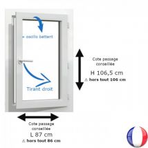 Fenêtre PVC 1 vantail H 106 x L 86 cm hors tout OB pour pose en rénovation - Couleurs & Dimensions sur mesure - Fabrication Française - Vitrage et po
