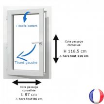 Fenêtre PVC 1 vantail H 116 x L 86 cm hors tout OB pour pose en rénovation - Couleurs & Dimensions sur mesure - Fabrication Française - Vitrage et po