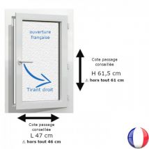 Fenêtre PVC 1 vantail H 61 x L 46 cm hors tout OF verre brouillé pour pose en rénovation - Couleurs & Dimensions sur mesure - Fabrication Française -