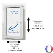 Fenêtre PVC 1 vantail H 76 x L 66 cm hors tout OF verre brouillé pour pose en rénovation - Couleurs & Dimensions sur mesure - Fabrication Française -