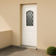 Porte d'entrée en PVC vitrée blanche Athena 9 décor