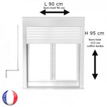 Fenêtre avec volet roulant manivelle PVC H 95 x L 90 cm 2 vantaux - Couleurs & Dimensions sur mesure - Fabrication Française - Vitrage et pose menuis