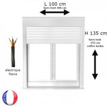 Fenêtre avec volet roulant électrique PVC H 135 x L 100 cm 2 vantaux - Couleurs & Dimensions sur mesure - Fabrication Française - Vitrage et pose men