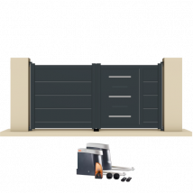 Portail battant électrique aluminium anthracite GRAV - Fabrication Française - Sens d'ouverture au choix - Avec ou sans motorisation - Gefradis