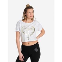 THE SPIRIT OF OM Damen Yogashirt Crop OM Time weiss | XS
