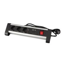 Stekkerdoos Perel bureau 3-voudig met schakelaar incl. 2 USB-poorten 1.4m zwart