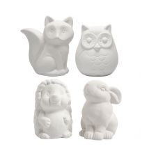 Dierenspaarpot Creativ Company terracotta 4 stuks uil, vos, haas en egel 9-10cm wit