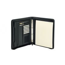 Schrijfmap van der Spek A4 4-rings 25mm O-mechaniek + rits rundleer met nerf zwart