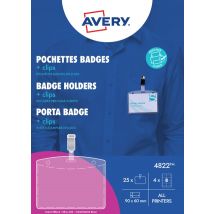 Badge Avery met clip 4822 60x90mm 25 stuks + 32 insteekkaarten