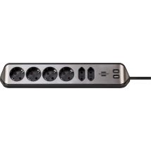 Stekkerdoos Brennenstuhl bureau Estilo 6 voudig inclusief 2 USB 2 meter zwart/zilver