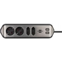 Stekkerdoos Brennenstuhl bureau Estilo 4 voudig inclusief 2 USB 2 meter zwart/zilver