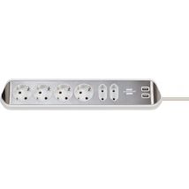 Stekkerdoos Brennenstuhl bureau Estilo 6 voudig inclusief 2 USB 200cm wit/zilver