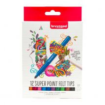 Viltstift Bruynzeel Super Point met witte wisstift set à 12 kleuren