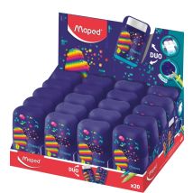 Puntenslijper Maped Pixel Party Connect 2-gaats met gum display à 20 stuks