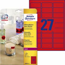 Etiket Avery L6003-25 63.5x29.6 neon rood 675 stuks