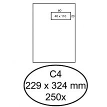 Envelop Hermes akte C4 229x324mm venster rechts 4x11cm zelfklevend wit doos à 250 stuks