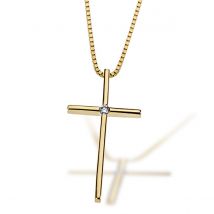 Collier Halskette 585 Gelbgold Kreuz 1 lupenreiner Brillant 0,02 ct. IF/KL