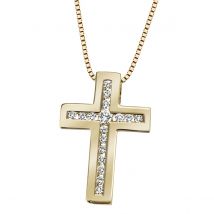 Collier Kreuz 585 Gelbgold 17 Lupenreine Brillanten 0.25 ct.