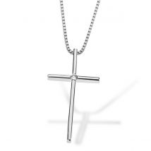 Collier Halskette 585 Weissgold Kreuz 1 lupenreiner Brillant 0,02 ct. IF/KL