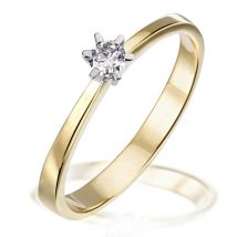 Damenring Solitär 333 Gold Bicolor 6er-Stotzen 1 Brillant 0,15 ct.