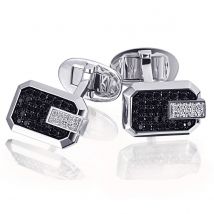 Manschettenknöpfe Business 585 Weißgold 60 schwarze Brillanten und 20 weisse Bri...