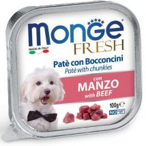 PateÃÄ Fresco Monge con Bocconcini di Manzo - Cibo Umido per Cani Adulti - 100g