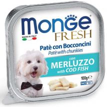 Monge Fresh Pat√©: Bocconcini di Merluzzo - Cibo Umido per Cani Adulti, 100g
