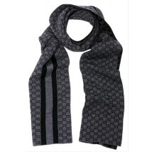 Gucci - Black/Grey GG Monogram Web Stripe Wool Scarf