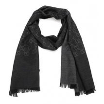 Gucci - Black/Dark Grey GG Monogram Webbing Reversible Wool and Silk Blend Scarf