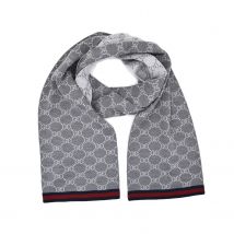 Gucci - Grey GG Monogram Webbing Reversible Wool Scarf