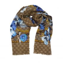 Gucci - Beige/Blue GG Floral Print Wool Scarf