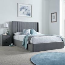 Harper - King Size - Ottoman Winged Storage Bed - Grey - Velvet - 5ft - Happy Beds
