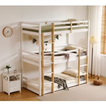 Lydia - Single - Triple Sleeper Bunk Bed - White - Wooden - 3ft - Happy Beds
