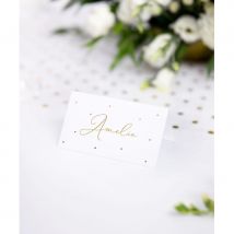 10 Marque-places blanc décorés de pois dorés