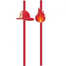 10 Pailles décorées d'un casque de pompier
