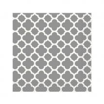 16 serviettes grises motif rosace blanche