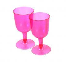 20 verres à vin pied court en plastique rose