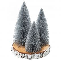 3 sapins enneigés sur rondin, 20x15cm