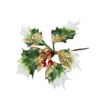 4 Branches de houx sur tige avec dorures