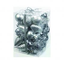 40 decorations argentées pour sapin de Noel (ARGENT)