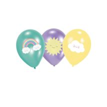 6 Ballons nuage arc-en-ciel et soleil de 27,5 cm
