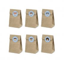 6 Sacs Kraft avec autocollant animal, 18,5 cm