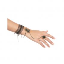 Bague bracelet dentelle noire avec gemmes noires