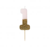Bougie chiffre 1 rose et or