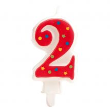 Bougie chiffre 2 rouge à pois multicolores