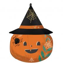 Ballon citrouille avec chapeau, Halloween 66cm