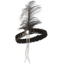 Bandeau charleston noir, plumes et sequins