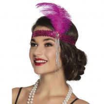 Bandeau charleston sequins rose avec plume (Rose)